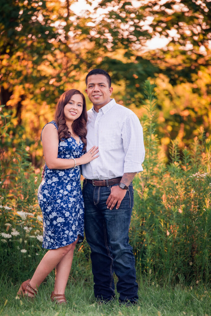 Fall couple photo in Birmingham with classic blue and white palette